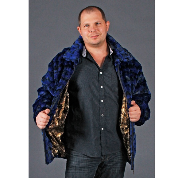SOLD Navy & Black Mink Fur Sections Diamond Cut Jacket - Picture 2 of 3
